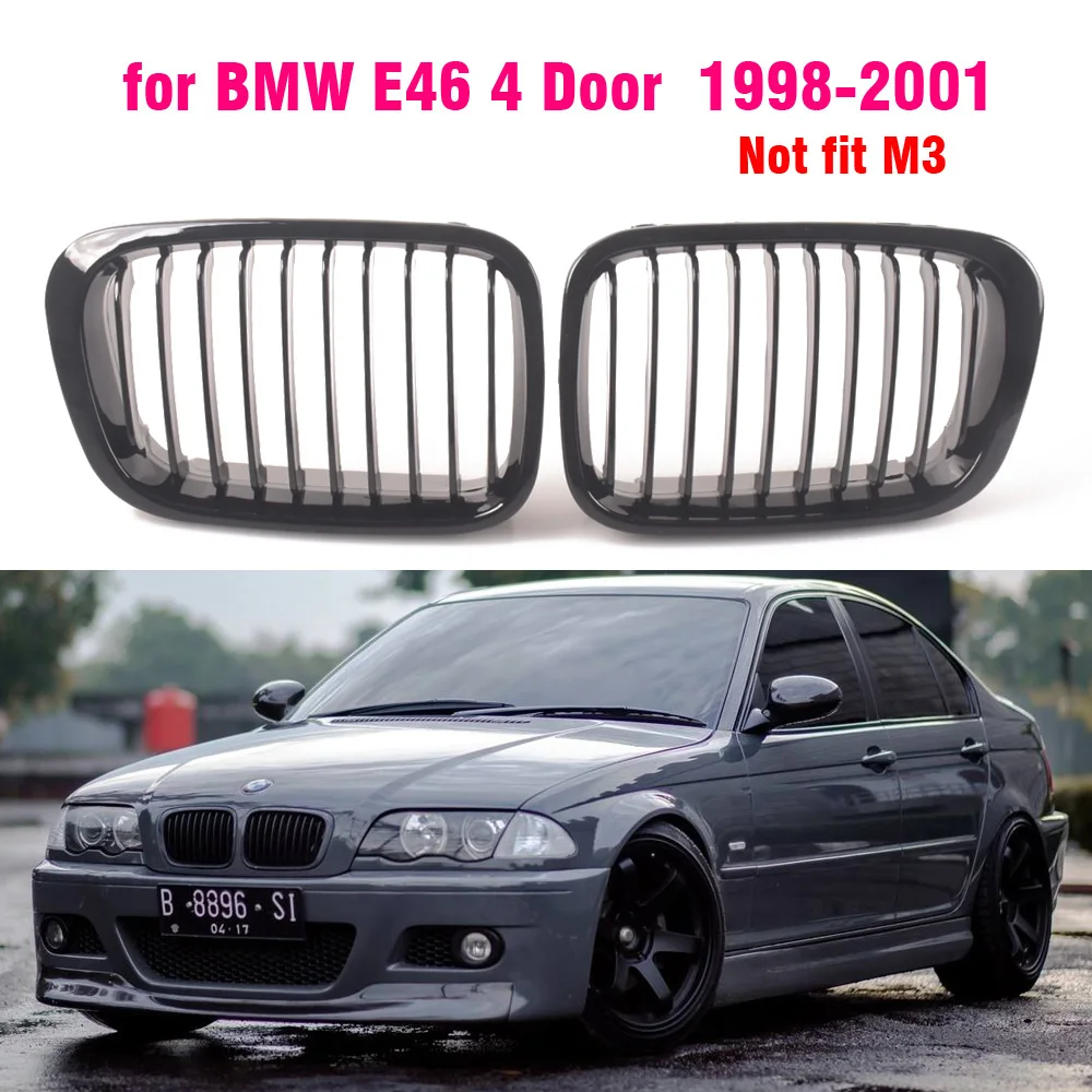 

Gloss black Front Kidney Grille Slat Style Grill for For BMW E46 4 door 1998 1999 2000 2001 Car styling