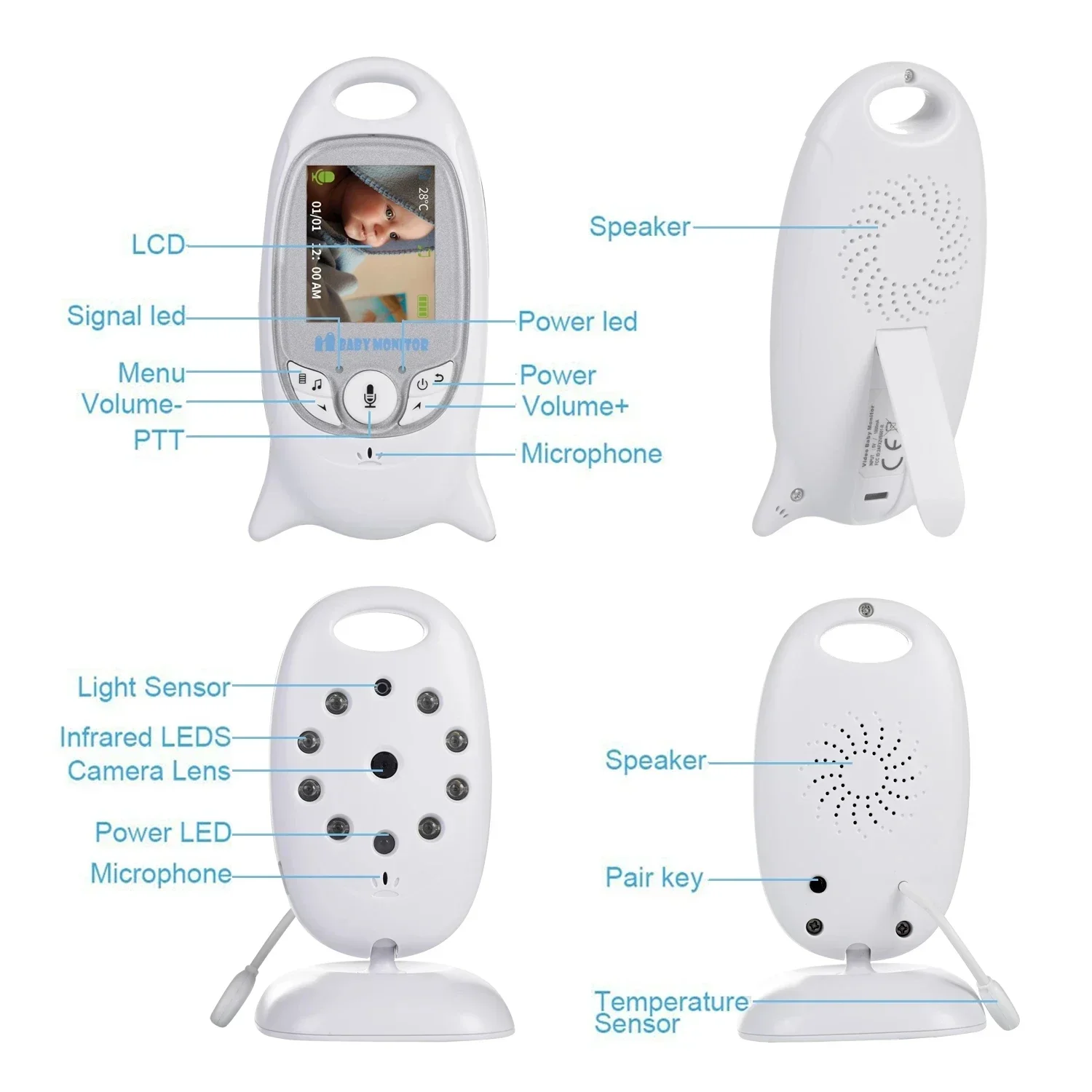 Video Babyfoon Camera 2 Way Talk Nachtzicht Ir Led Temperatuur Babi Nanny Camera 8 Slaapliedjes Vb601 Draadloze Babysitter