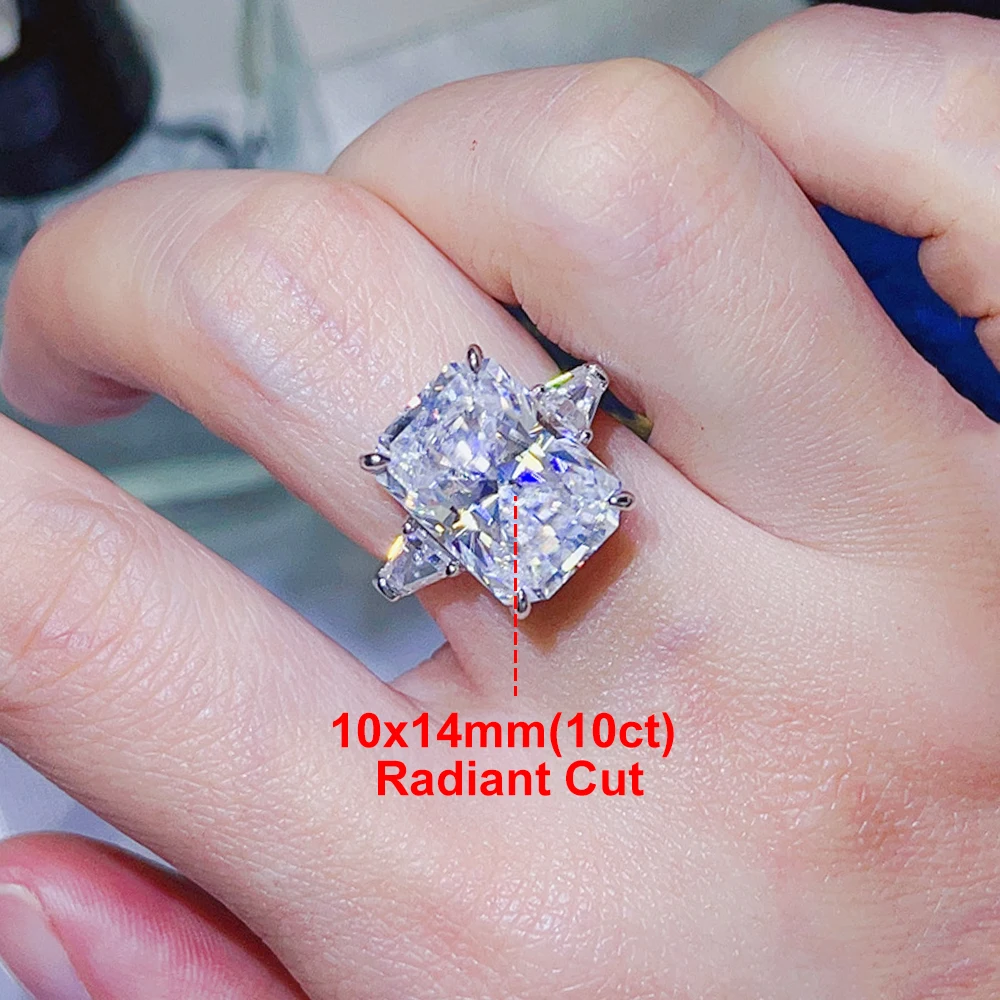 5‑10CT Optional Emerald‑Cut D‑Color VVS1 Three‑Stone Moissanite Engagement Ring for Women,925 Sterling Silver Lab‑Created Diamond Wedding Finger Band,Fine Jewelry for Proposal Anniversary Birthday Holiday Gift Accessories