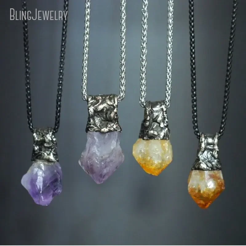 10pcs Amethyst Citrine Witch Pendant Talisman Steampunk Witchcraft Necklace Women Goth Vampire Emo Stainless Steel Jewelry