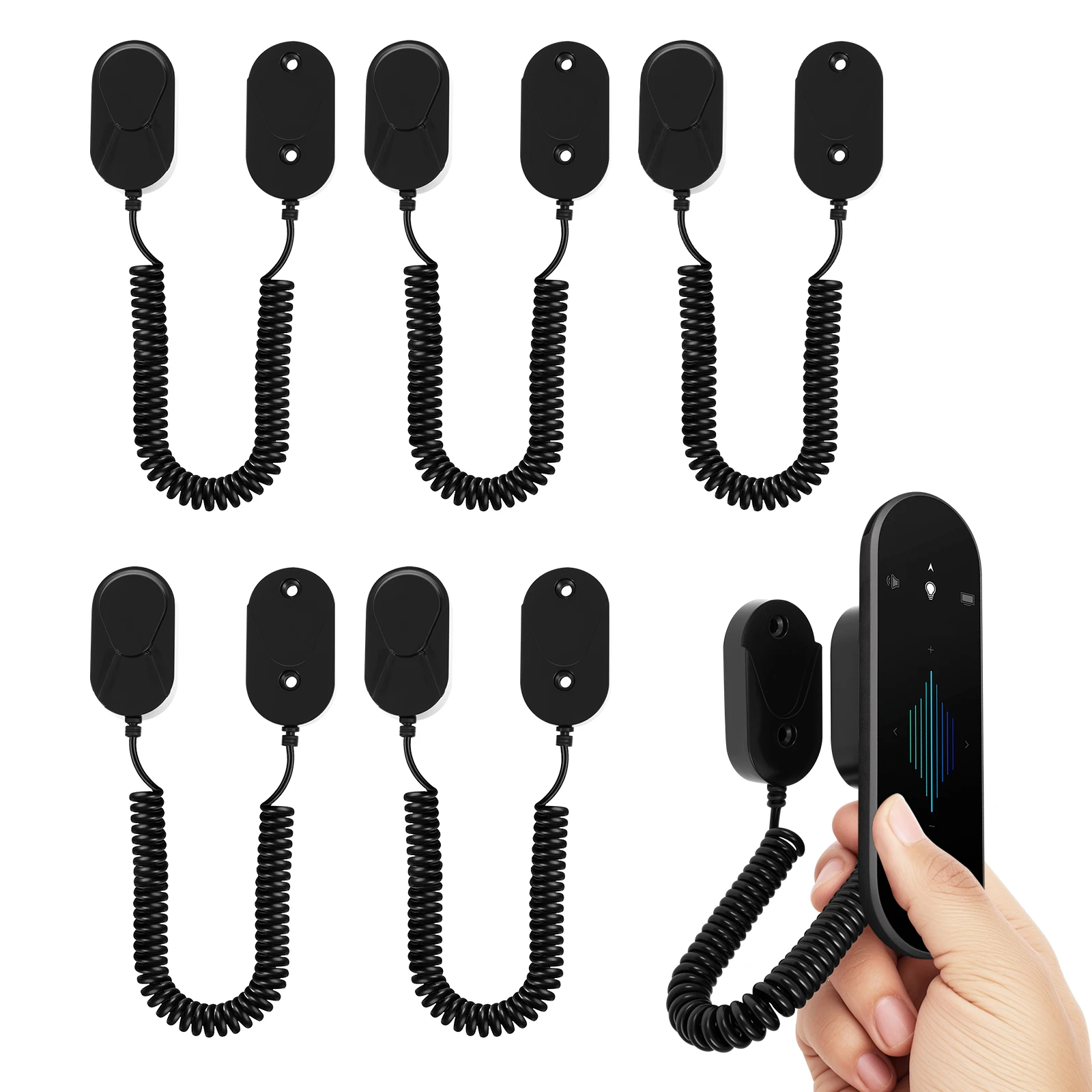 6Pcs Magnetic Remote Control Holder ABS Wall Mounted TV Air Conditioning Remote Control Storage Organizer with Spring Rope