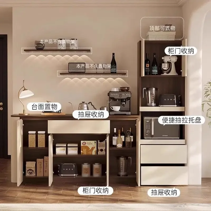 dining side cabinet integrated with wall, living room household small apartment, arc high and low combined cabinet storage