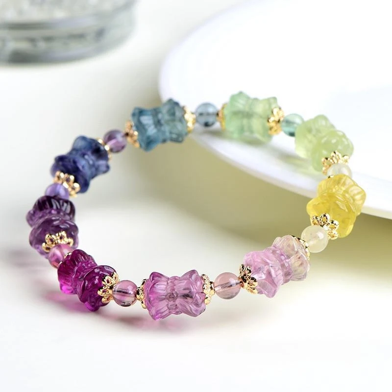 Natural Fluorite Double , Multi-Color Bead Bracelet
