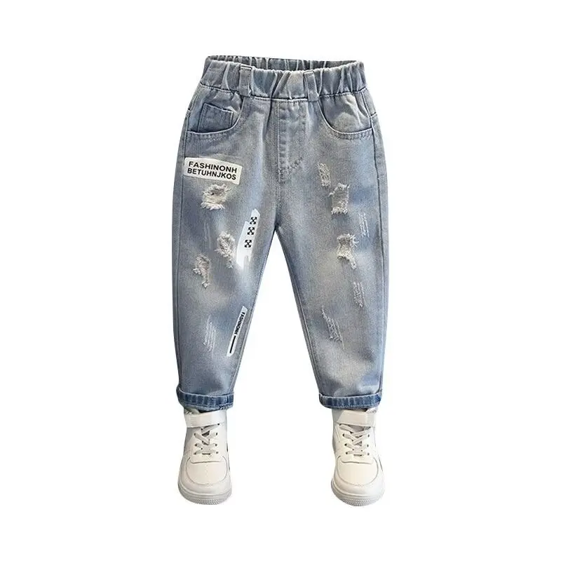 Children Ripped Jeans Spring Autumn Boys Girls Denim Jeans Korean Fashion Kids Trousers Toddler Casual Loose Pants 2024