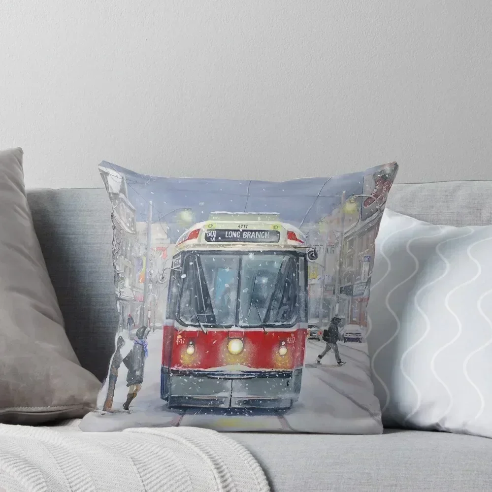 Queen West bound Streetcar, first snowfall Throw Pillow Couch Pillows Christmas Covers Custom Cushion Cushion Child pillow