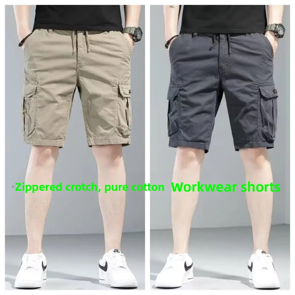 

Loose Straight Leg Workwear orts Men's Summer American Retro Outdoor Casual Sports Loose Fit Work Five-Quarter Pants