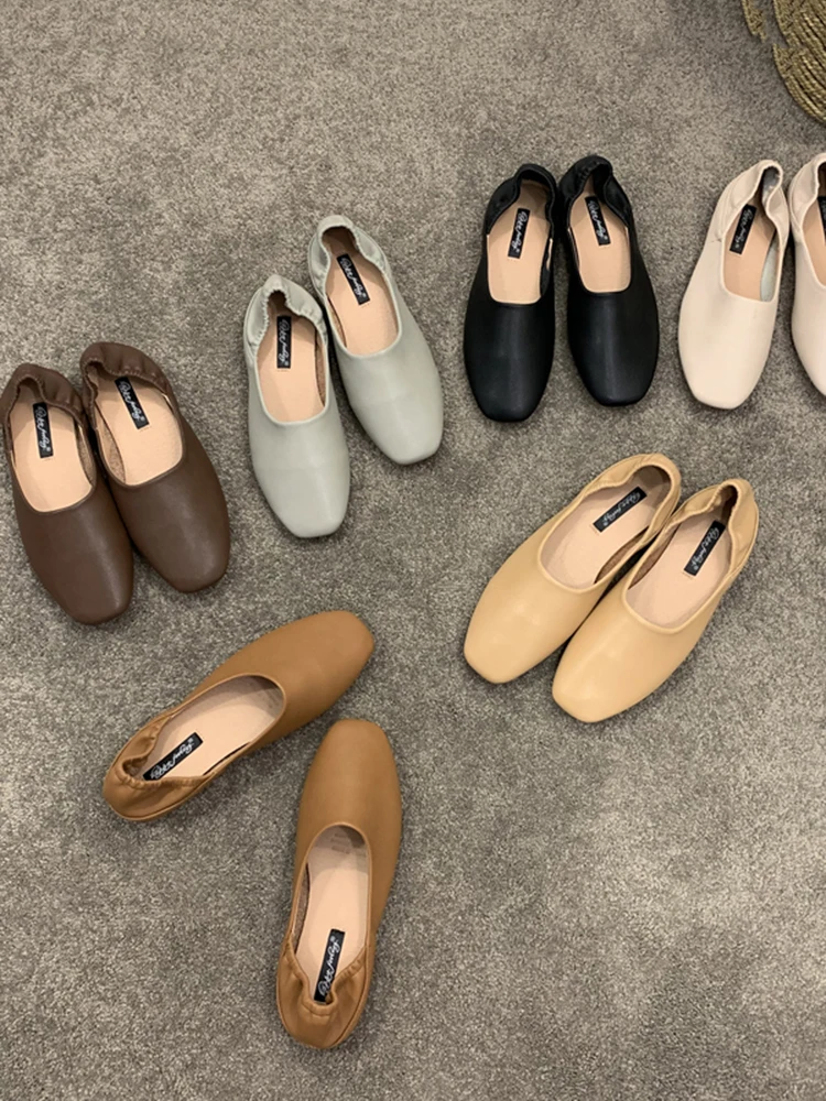 Soft Shoes Woman Flats Autumn Shallow Mouth Slip-on Square Toe Casual Female Sneakers Dress Fall New Slip On Moccasin Summer Ret