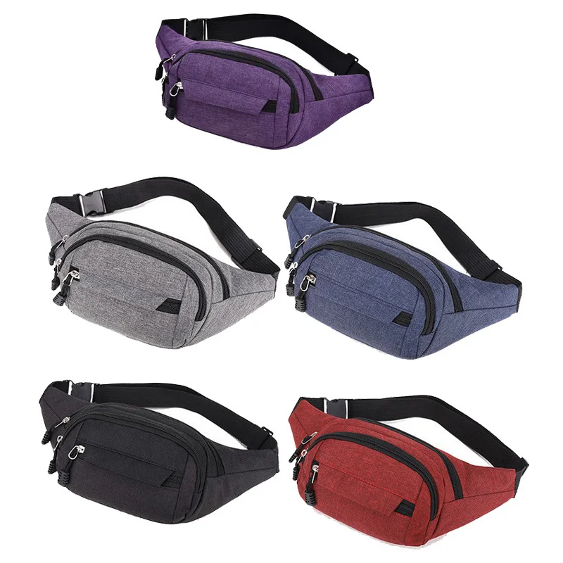 

Waist Packs Waterproof Outdoor Sports Bag Unisex Canvas Pouch Fanny Pouch Solid Color Women Men Zipper Crossbody Male Bag