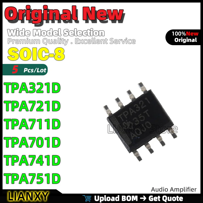 

5pcs SOIC-8 TPA321D TPA721D TPA711D TPA701D TPA741D TPA751D Audio Amplifier New Original