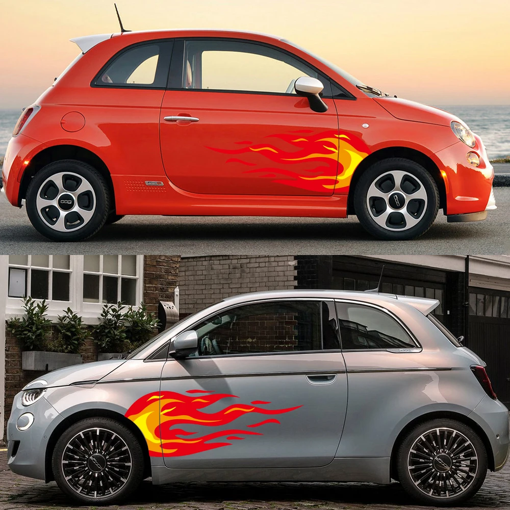 لشركة فيات 500 595 cc سباق الجانب اللهب ملصق باب السيارة الجانب ملصق مقاوم للماء الفينيل فيلم السيارات التصميم الديكور اكسسوارات السيارات