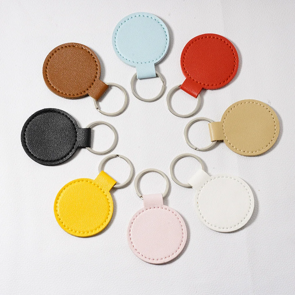 3PCS Round PU Leather Keychain Blanks Double Side Keychain with Key Rings Key Fob Holder for DIY Craft Present Birthday Gift