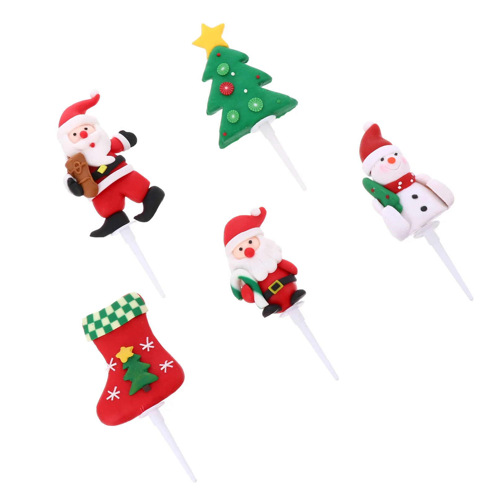 

5 Pcs Cake Insert Clay Decoration Xmas Inserts Christmas Picks Theme Toppers Decorations Ornament Cupcake Tree