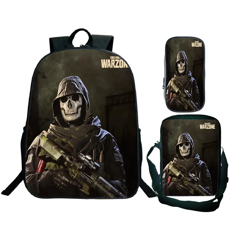 3D Call of Duty Warzone Mochila para Crianças, Bolsa de Escola, Bolsa de Ombro, Pen Case, Impermeável, Mochila de Viagem, Meninos, Meninas, 3Pcs, Conjunto