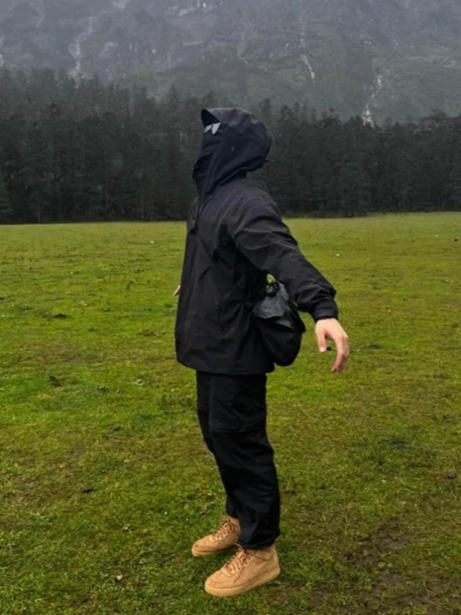 Bla Samurai Taizhou Sanmen Cappotto Jaet da arrampicata impermeabile da uomo lungo Sve con cappuccio vestibilità regolare Faion giovanile