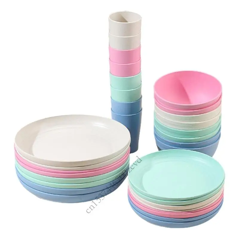 

Lightweight Shatterproof Wheat Straw Tableware Set For Daily Meals Family Dinners Travel Picnics And Outdoor Activity P9YB