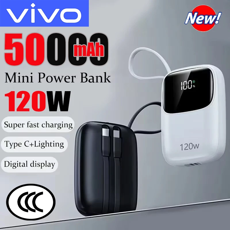 

Портативный аккумулятор VIVO 50000 мАч, 120 Вт, быстрая зарядка, PD22.5W, большая емкость, для iPhone, Samsung, Huawei