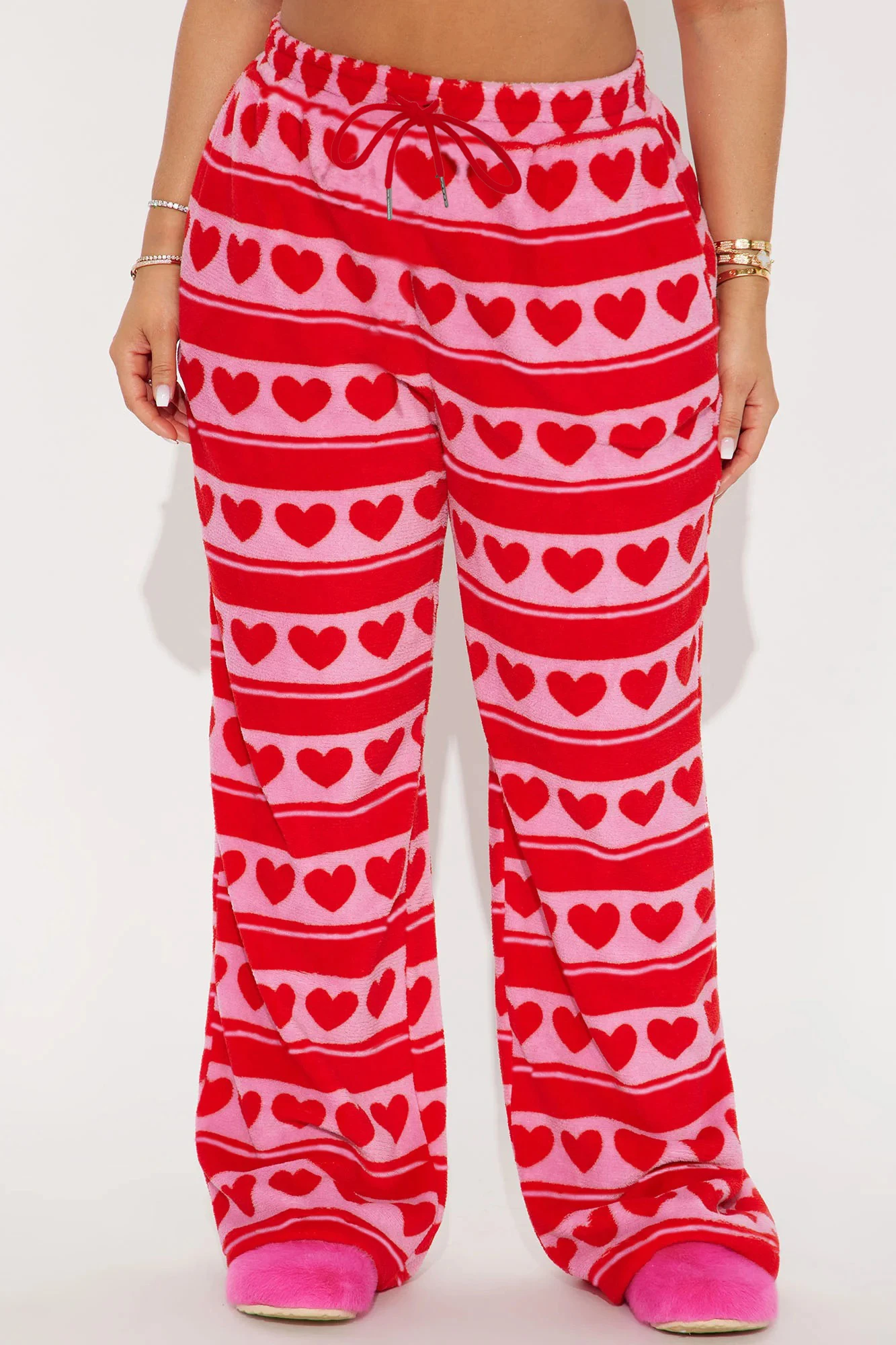 

Женские брюки на День святого Валентина, романтический принт в виде сердечек, эластичный пояс на шнурке, широкие брюки свободного кроя, повседневная одежда