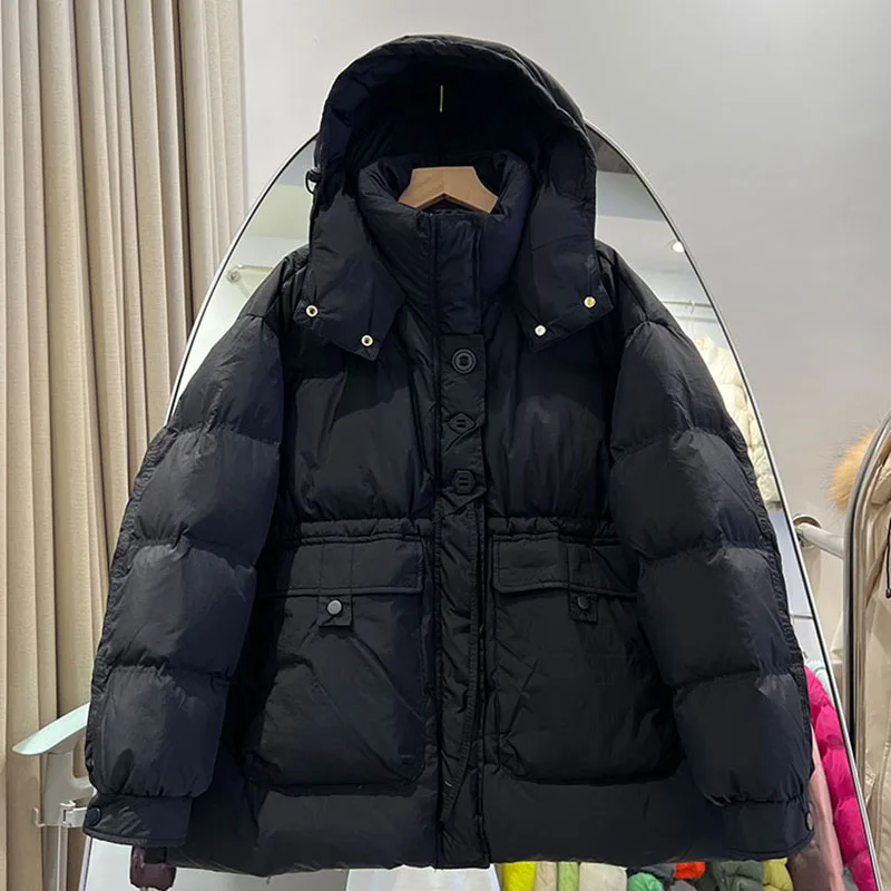 Cappotto da donna con temperamento con cappuccio da donna 2025 Nuovo piumino invernale addensato Piumino d'anatra bianco Piumini da donna tinta unita H557