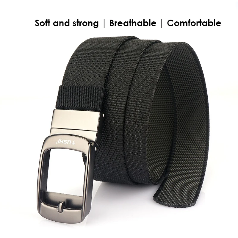 HSSEE New Reversible Belt for Men and Women Alloy Automatic Buckle 360 Degree Rotation Casual Belt Soft Nylon Outdoor Belt Male