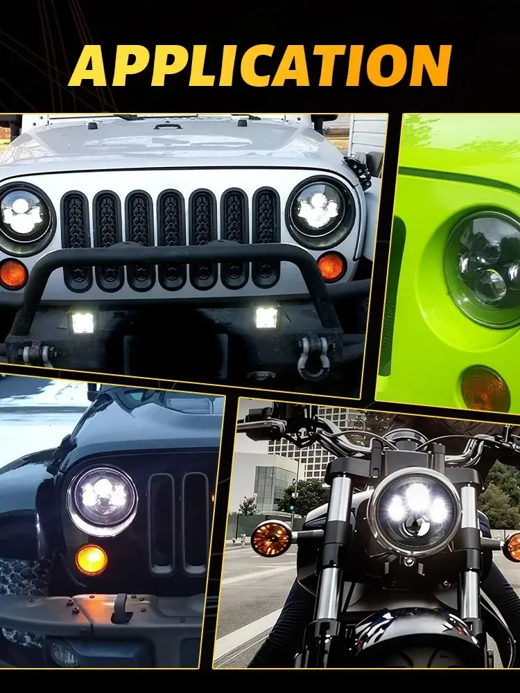 UNISHINE 7 "Led Koplamp Motorfiets LED Koplamp DRL Angel Eyes voor Harley Honda Yamaha Jeep Lada Niva Stedelijke Auto H4 koplamp - afbeelding 2