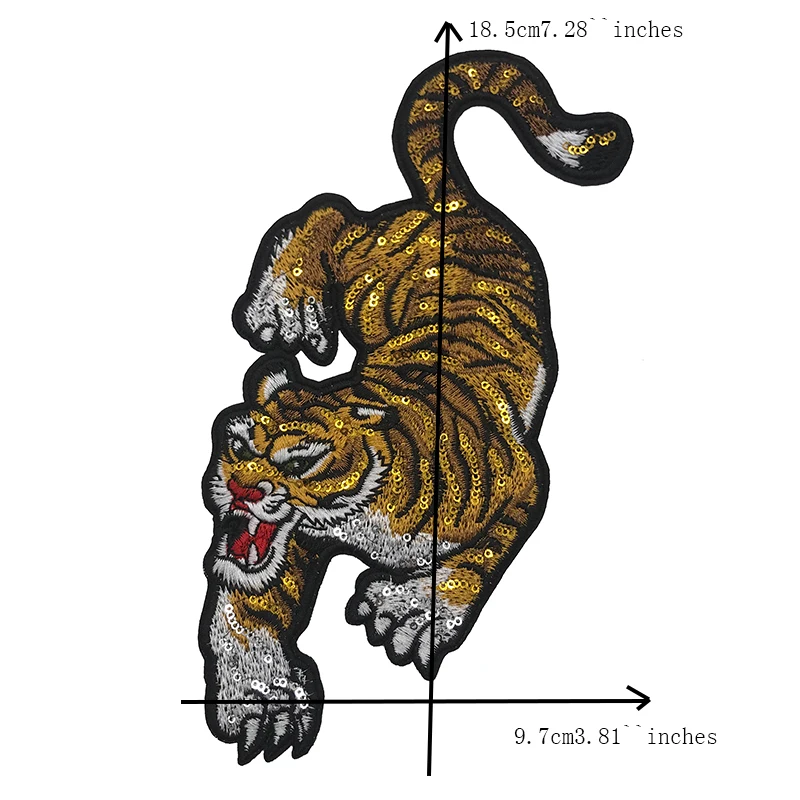 1Pcs Fashion Embroidered Applique Gorgeous Patches for Clothing Hat Jeans Bags DIY Sequin Tiger Head Patches