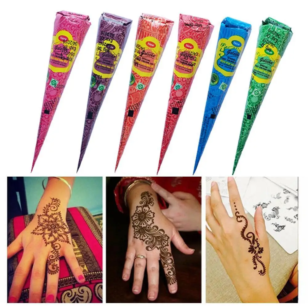 Mehndi indien-Pâte de henné brun naturel, pour maquillage des doigts, pieds, crème pour le corps, dessin temporaire pour tatouage, St T3C6