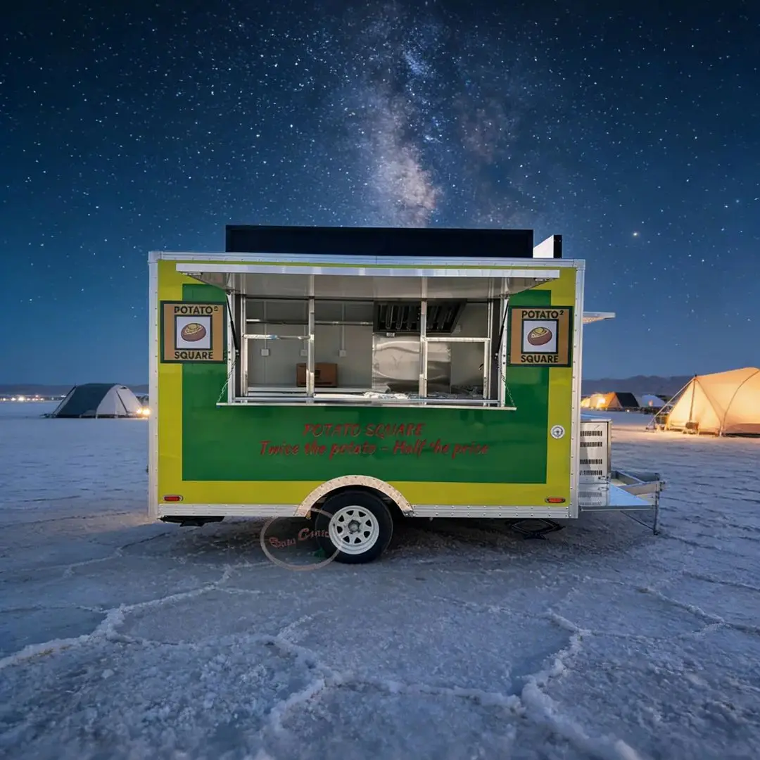 

Customizable Fiberglass Food Cart Mobile Kitchen Trailer for Street Food Vending with Sink And Refrigerator