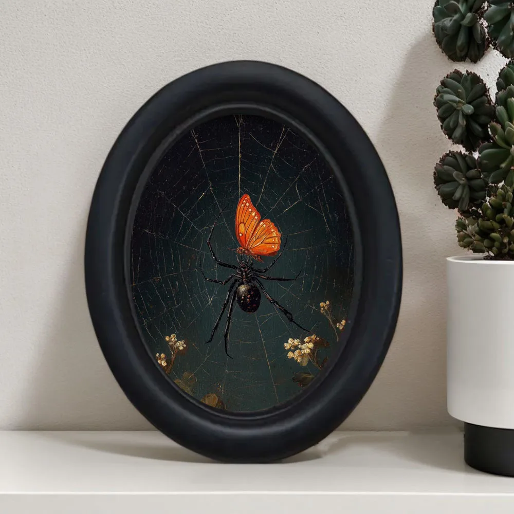 1 Piece of Vintage Dark-Style Black Widow Spider and Orange Butterfly Wall Decoration, Halloween Home Decor Ornament, Soft Wall Decoration for Study and Bathroom, Gift for Gothic Enthusiasts