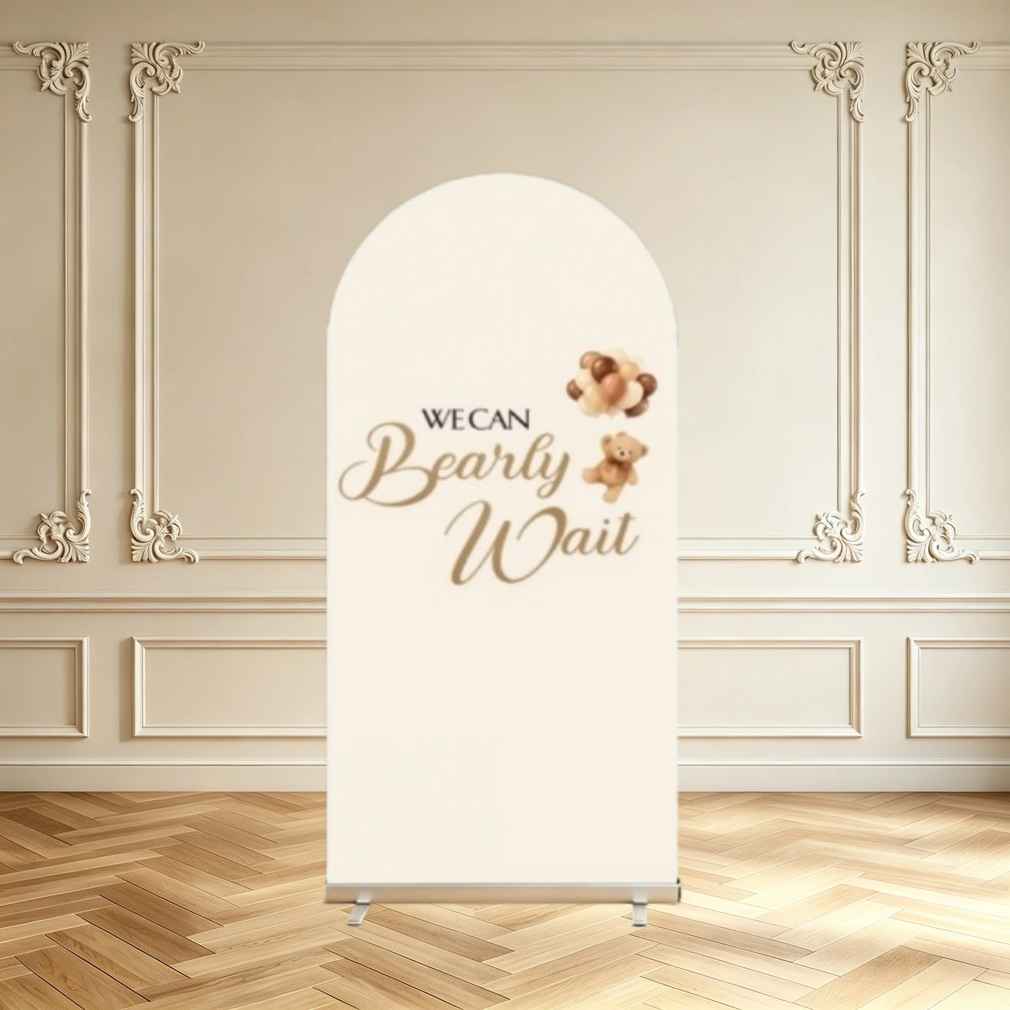 We Can Bearly Wait Arch Backdrop Cover Teddy Bear Cream Beige Bear Star Blue Bow Boy Baby Shower Party Decoration Arch Covers