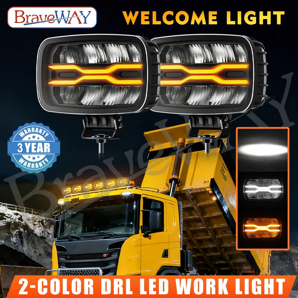 HAOLIDE 9inch Led Work Light Dual Color White +Yellow DRL Welcome Light High Low Beam for EngineeTruck off-road use 12V 24V IP68