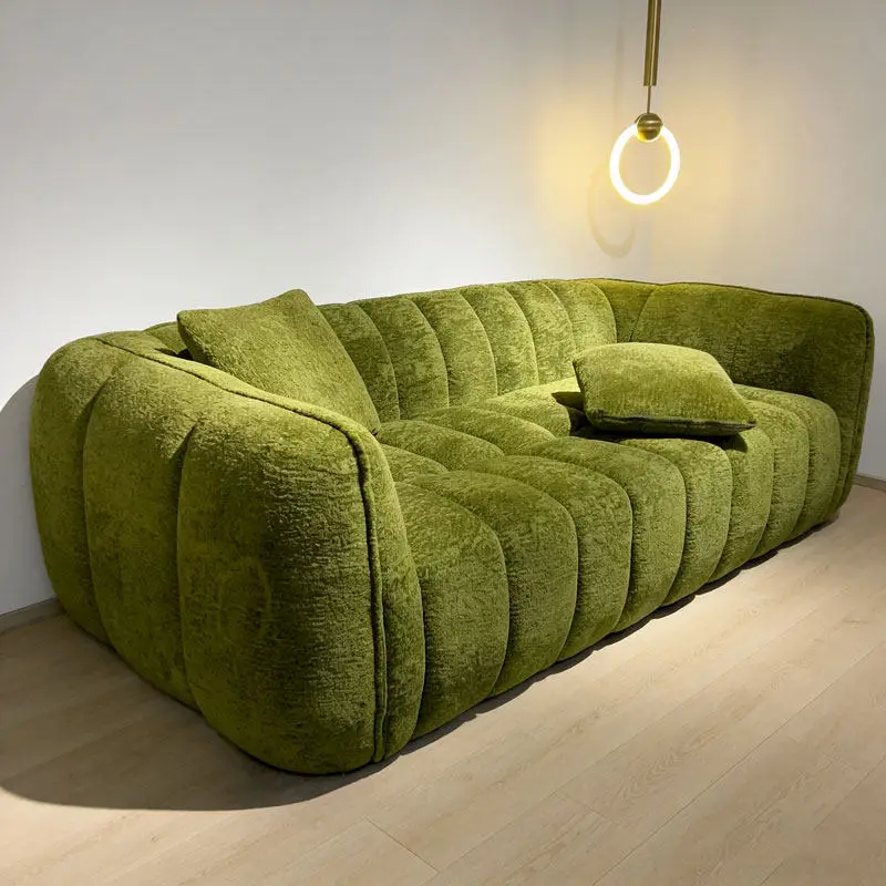 Vacuum compression French retro compact living room sofa Straight row chenille pumpkin printed fabric sofa