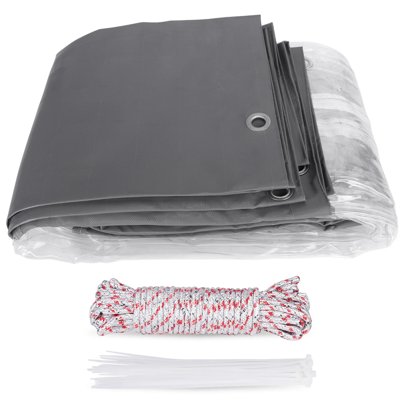 Zwaar waterdicht PVC-zeil met dubbele rits 0,55 mm 650 g/m² 23 oz Transparant vinyl regengordijn Scheurbestendig Winddicht UV-bestendig Doorzichtig zeil met oogjes voor tuin, patio, pergola, veranda,