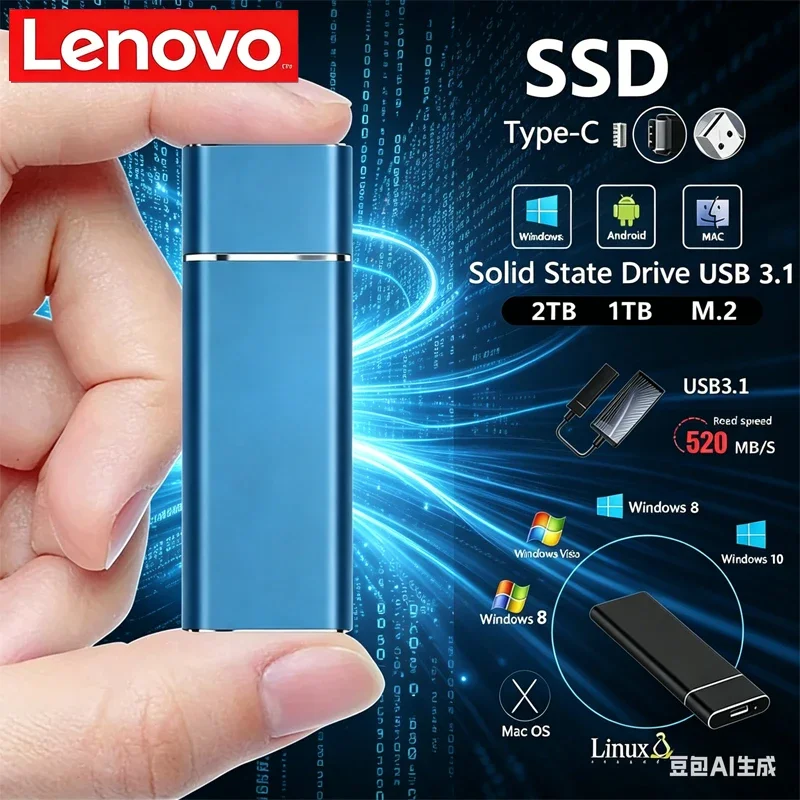 

Внешний SSD-накопитель Lenovo Mini Portable SSD 256 ГБ, 1 ТБ, 2 ТБ, высокоскоростной, оригинальный, USB 3.0, для компьютеров и ноутбуков