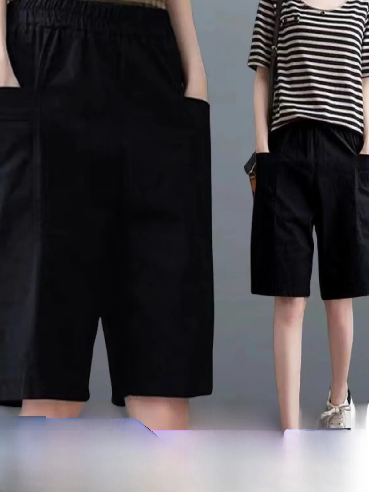 

Модные женские летние брюки из ледяного шелка с широкими штанинами, повседневные, с высокой талией, длиной до колена, комплект из двух предметов