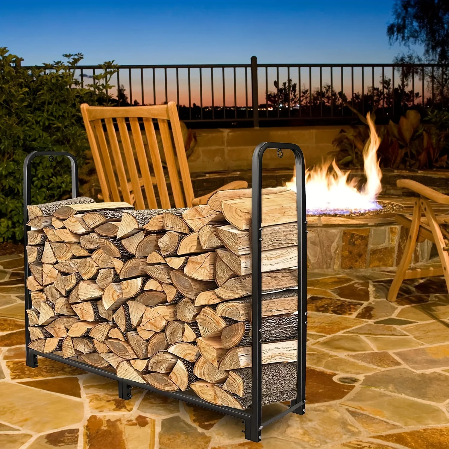 Firewood Log Rack 2500LBS Iron Wood Lumber Storage Stacking Rack 4.03ft Heavy Duty Pile Lumber Storage Holder for Fireplace