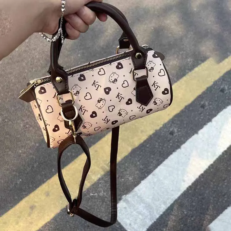 

Kawaii Sanrio Anime Printed Handbag Cute Hello Kitty Cartoon Retro Cylinder Type Single Shoulder Crossbody Bag Gifts for Girls