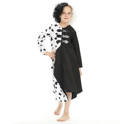 Cruella Cosplay Costume Kids Girls Party Dress Cosplay Wig Outfits De Vil Kuila Halloween Carnival Suit for Kids Children