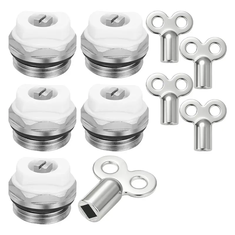 

【GIFT】5Pcs Radiator Bleed Valve, Radiator Bleed Valve 1/2 Inch With 5 Bleed Keys, Copper Heating Valve, Heating Bleed Key
