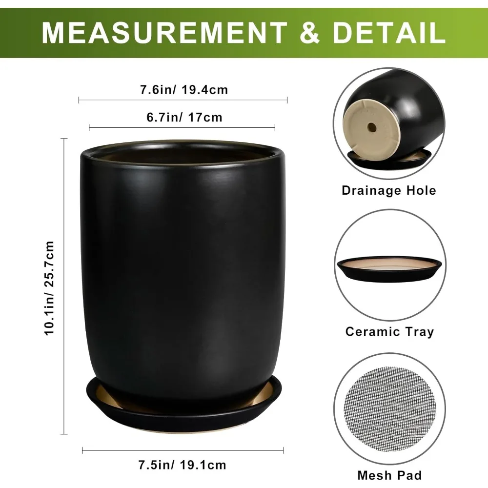 

8 Inch Ceramic Planter with Drainage Hole - Modern Indoor Outdoor Flower Pot for Home Garden Plants