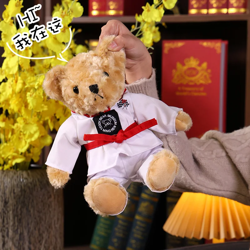 Funny Kawaii Teddy Bear Wear Taekwondo Uniform Plushie Doll Soft Stuffed Animal Brown Bear Plush Toys Kids Girls Valentine Gifts