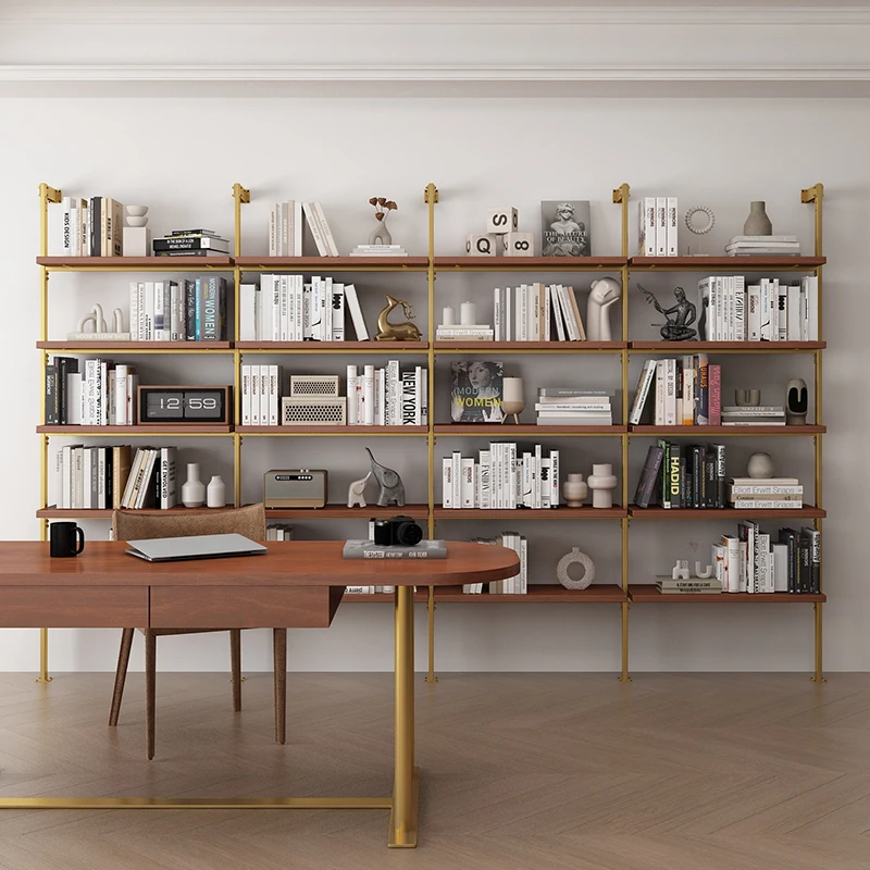 

Bedroom bedside shelf multi-layer minimalist bookshelf living room solid wood bookcase study storage wrought iron display cabine