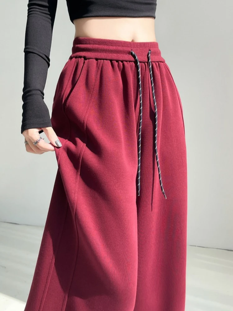 

Брюки-бананы с высокой талией, на флисовой подкладке, облегающие, широкие штанины, повседневные, спортивные, женские, модные, осенне-зимние, новинка