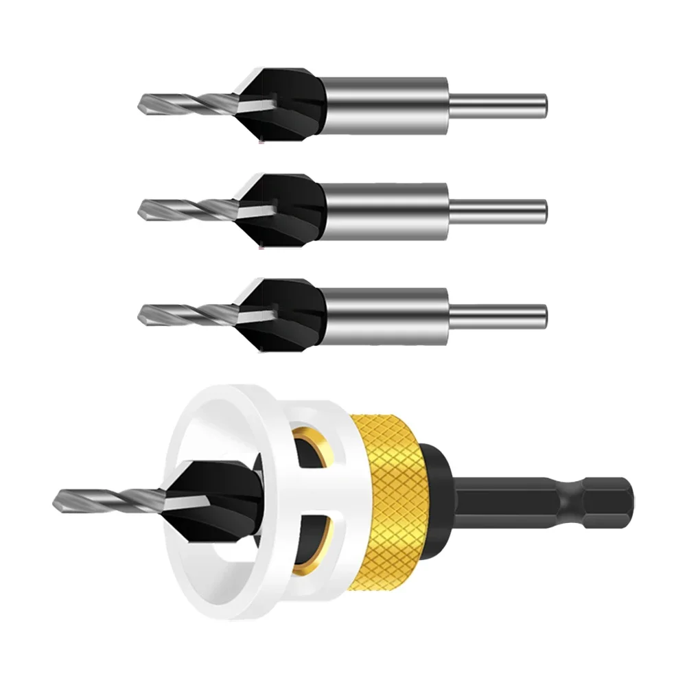 4pcs Hex Shank Carbide Adjustable Countersink Drill Router Bits With Depth Stop For Woodworking Drilling Pilot Hole Tools