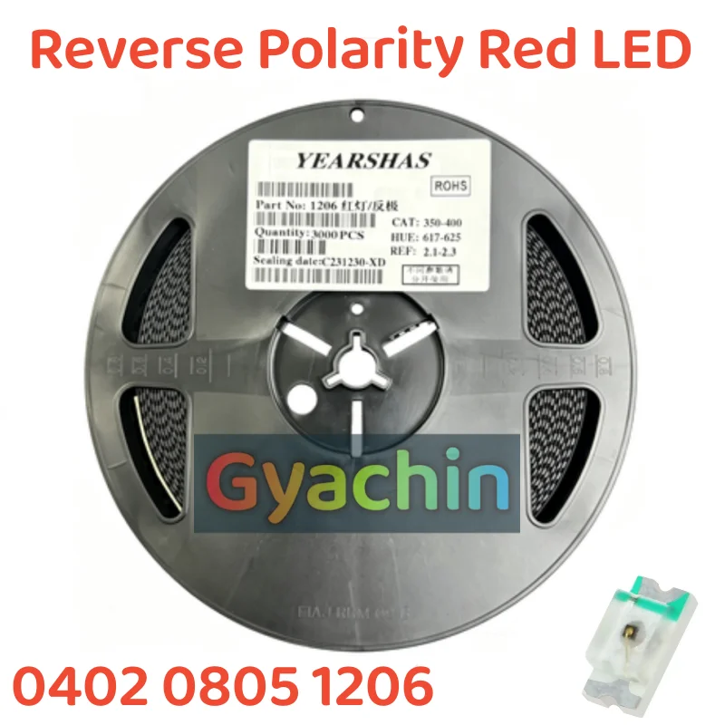 3000pcs SMD LED 0402 0805 1206 Reverse Polarity Red Lamp Beads, Reverse-pole Red Ultra-high Brightness LED Diode Beads