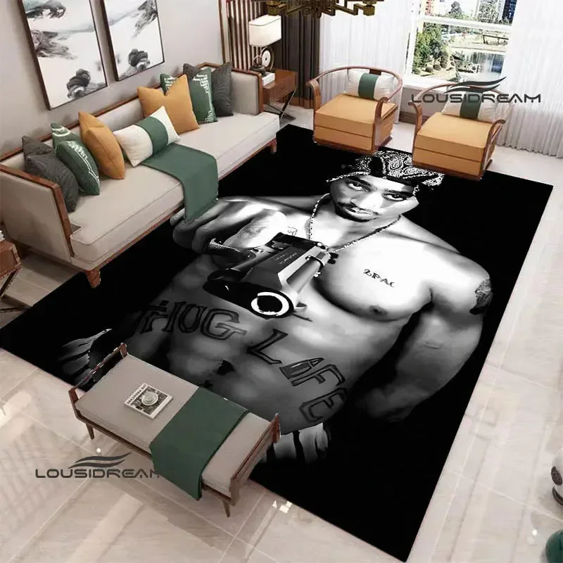 2PAC hip -hop singer retro printed carpet fashion yoga mats living room bedroom non -slip carpet photography props birthday gift