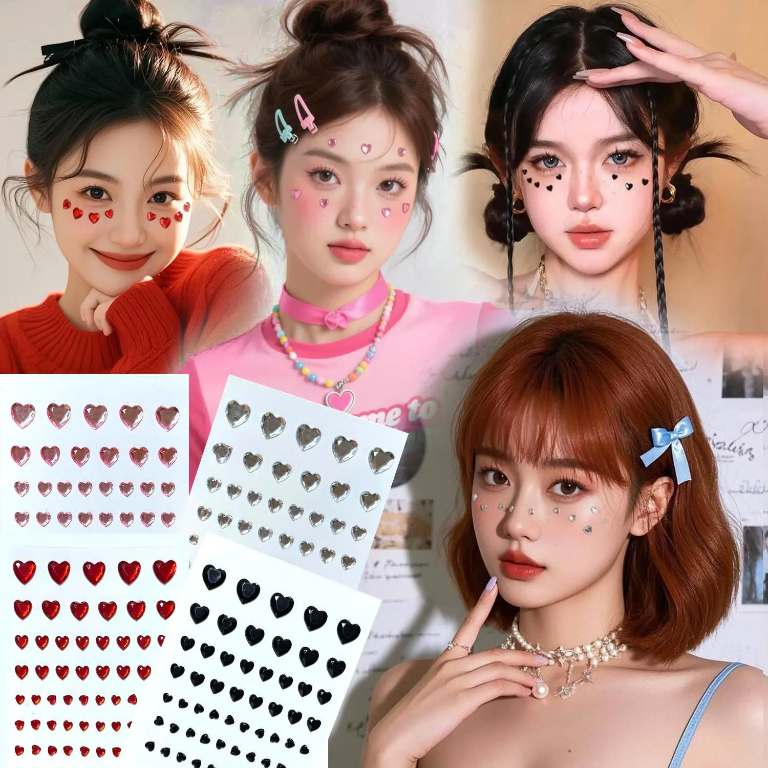 

Eye Makeup Face Gems Star Hollow Heart Crushed Diamond Waterproof Self Adhesive Shiny for Stage Concert Creative Decoration