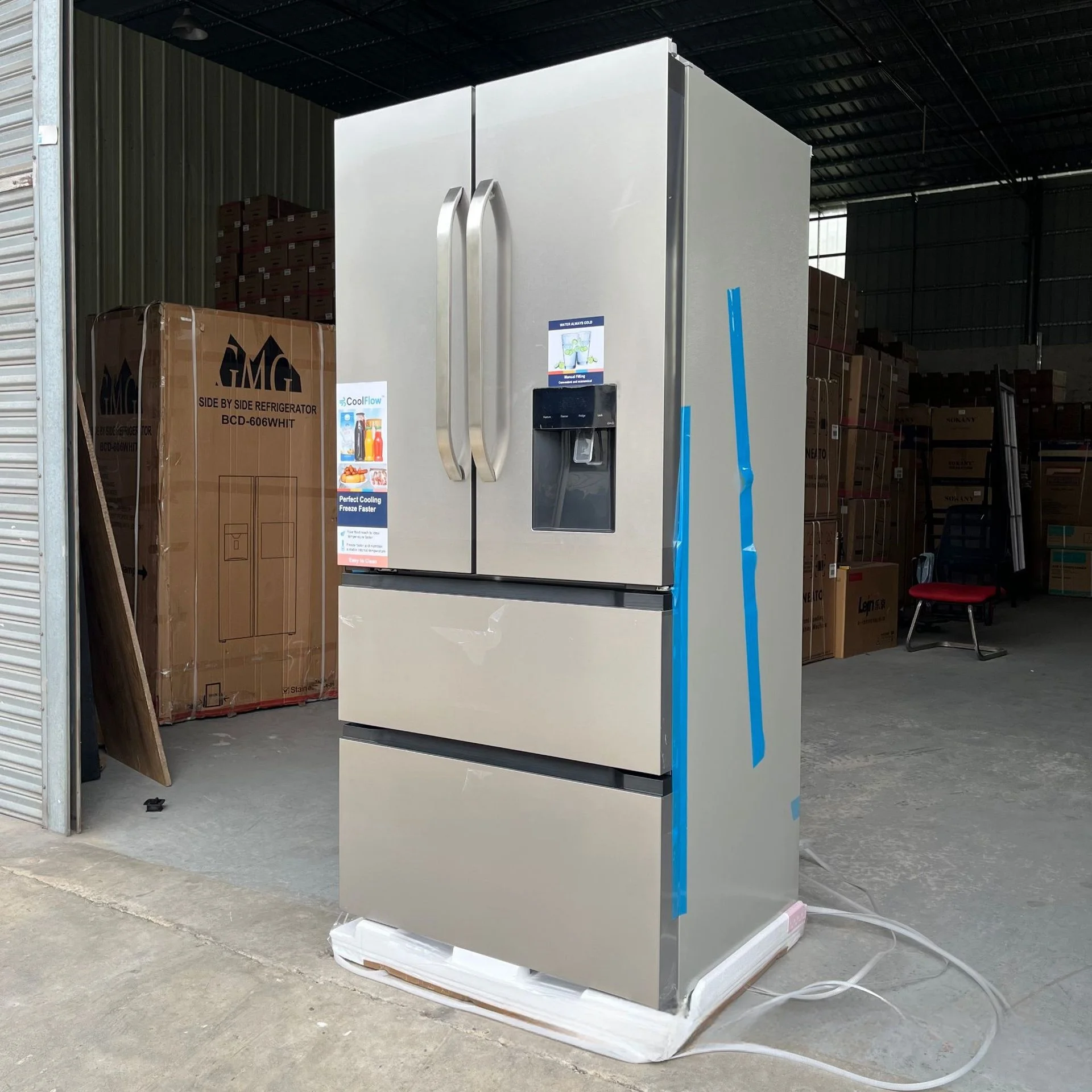 628L French Door Stainless Steel Smart Side-by-Side Home Refrigerator Freezers Commercial ICE Maker 4 Door Electric Fridge for
