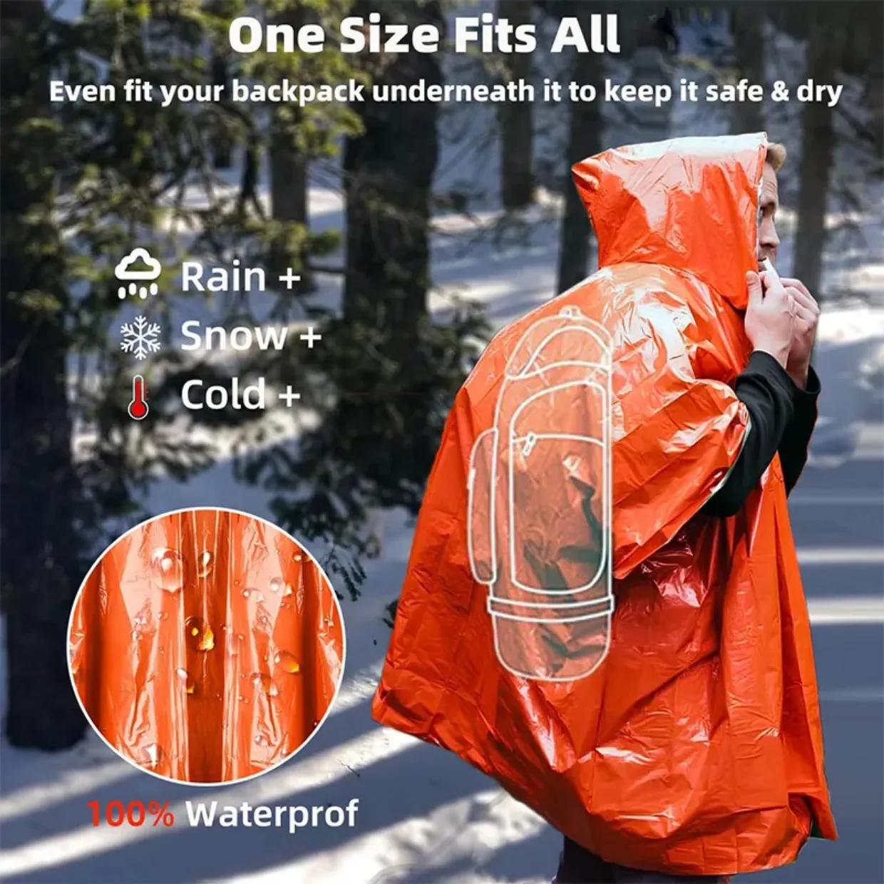 1Pc Emergency Waterproof Aluminum Film Rain Poncho,Thermal Warm Rainwear&Survival Blanket,Multi-purpose Outdoor Survival Gadgets