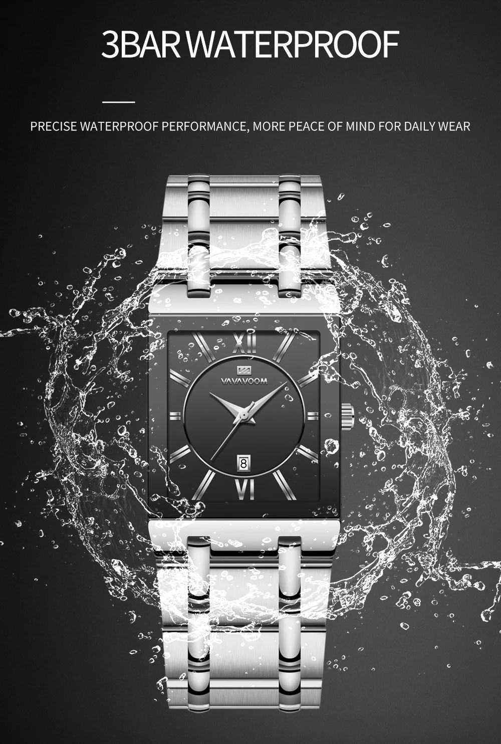 VA VA VOOM Relogio Masculino Watch Men Square Mens Watches Top Brand Luxury Golden Quartz Stainless Steel Waterproof Wrist Watch