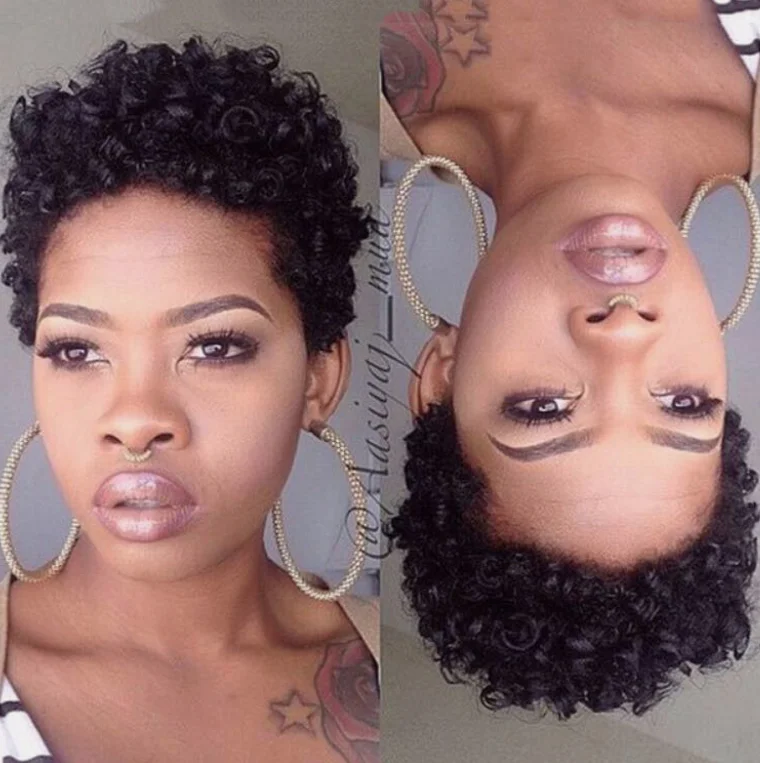 Women Pixie Wigs Short Black Curly Pixie Cut Wigs Loose Wave Synthetic Hair